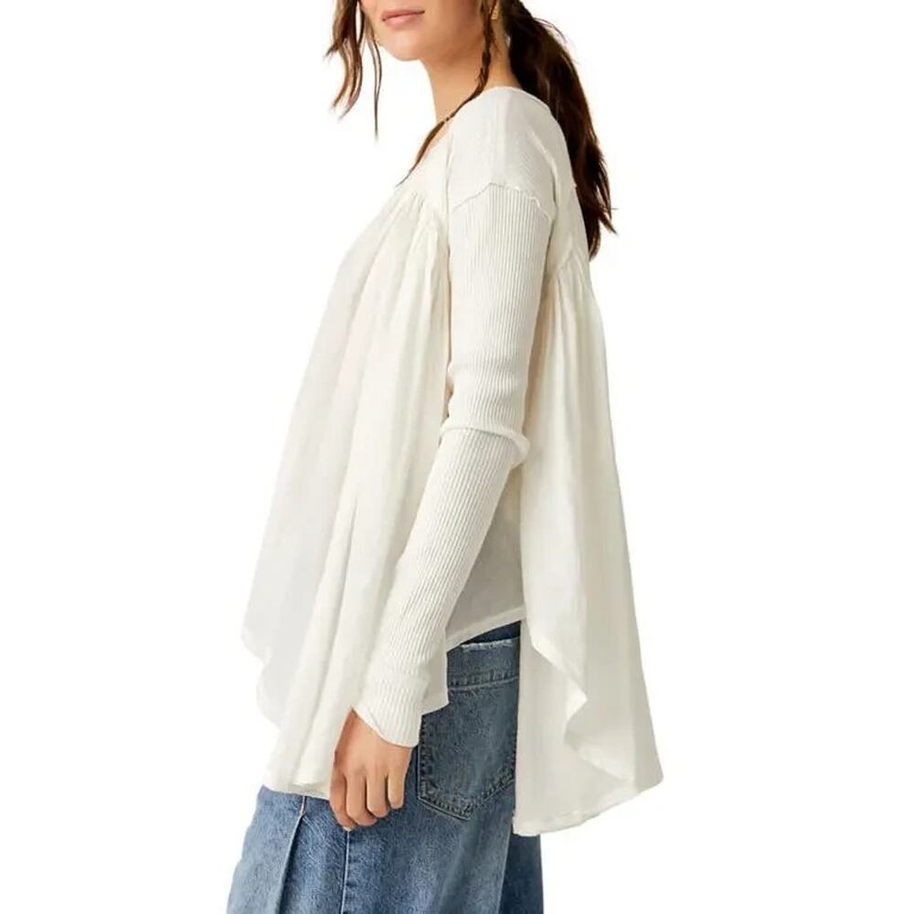We The Free Free People Flowy Lyrical Slouchy Tunic Top Ivory Small - Picture 3 of 14